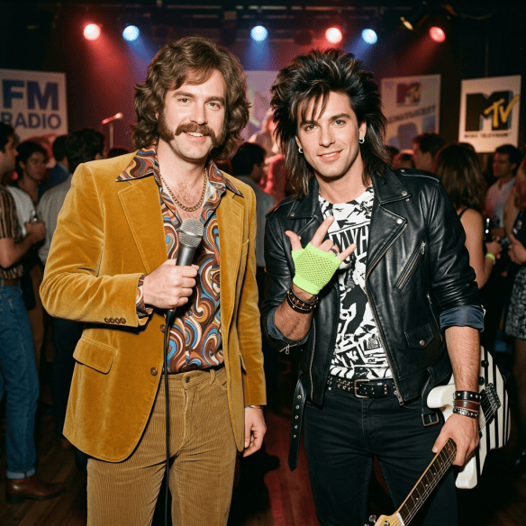 70s radio star beside 80s MTV star